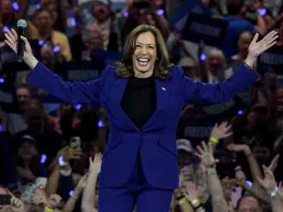 FILED - 20 August 2024, US, Milwaukee: US Vice President and Democratic presidential candidate Kamala Harris speaks during a campaign rally at Fiserv Forum in Milwaukee. Photo: Mark Hertzberg/ZUMA Press Wire/dpa