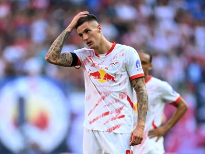 Soccer Football - Bundesliga - RB Leipzig v VfL Bochum - Red Bull Arena, Leipzig, Germany - August 24, 2024 RB Leipzig's Benjamin Sesko reacts REUTERS/Annegret Hilse DFL REGULATIONS PROHIBIT ANY USE OF PHOTOGRAPHS AS IMAGE SEQUENCES AND/OR QUASI-VIDEO.