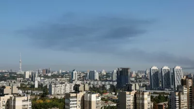 Smoke rises in the sky over the city after a Russian missile strike, amid Russia's attack on Ukraine, in Kyiv, Ukraine August 26, 2024. REUTERS/Gleb Garanich