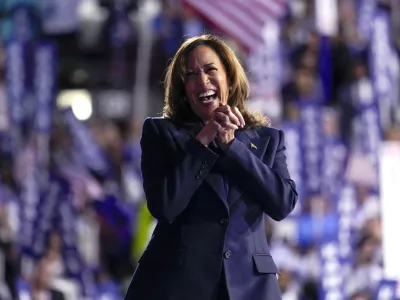 FILE - Democratic presidential nominee Vice President Kamala Harris appears on stage during the Democratic National Convention, Aug. 22, 2024, in Chicago. (AP Photo/Jacquelyn Martin, File)