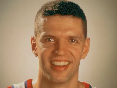 ﻿New Jersey Nets guard Drazen Petrovic, shown in this 1992 file photo, was killed in an automobile accident in Germany. Members of Petrovic's family confirmed that the 28-year-old Croatia native was killed in the accident, June 7, 1993. (AP Photo)