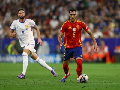 Soccer Football - Euro 2024 - Semi Final - Spain v France - Munich Football Arena, Munich, Germany - July 9, 2024 Spain's Mikel Merino in action REUTERS/Leonhard Simon