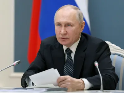 Russian President Vladimir Putin chairs a meeting with members of the Security Council via a video link in Moscow, Russia, April 5, 2023. Sputnik/Gavriil Grigorov/Kremlin via REUTERS ATTENTION EDITORS - THIS IMAGE WAS PROVIDED BY A THIRD PARTY.