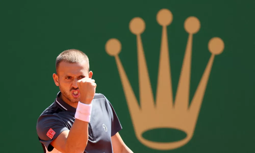 Tennis - ATP Masters 1000 - Monte Carlo Masters - Monte-Carlo Country Club, Roquebrune-Cap-Martin, France - April 12, 2022 Britain's Dan Evans reacts during his first round match against France's Benjamin Bonzi REUTERS/Denis Balibouse