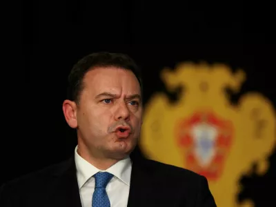 FILE PHOTO: Social Democratic Party (PSD) and Democratic Alliance (AD) leader Luis Montenegro speaks to the media after meeting President Marcelo Rebelo de Sousa following the general election, in Lisbon, Portugal, March 20, 2024. REUTERS/Pedro Nunes/File Photo