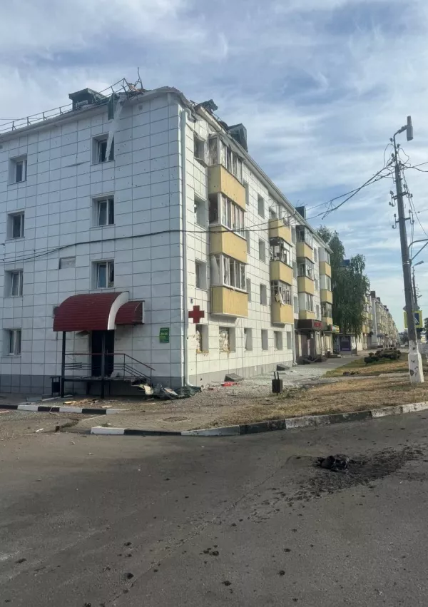 A view shows a damaged building following what local authorities called a Ukrainian military strike, in the course of Russia-Ukraine conflict in the town of Shebekino in the Belgorod Region, Russia, in this handout picture released August 31, 2024. Governor of Belgorod Region Vyacheslav Gladkov via Telegram/Handout via REUTERS ATTENTION EDITORS - THIS IMAGE HAS BEEN SUPPLIED BY A THIRD PARTY. NO RESALES. NO ARCHIVES. MANDATORY CREDIT.