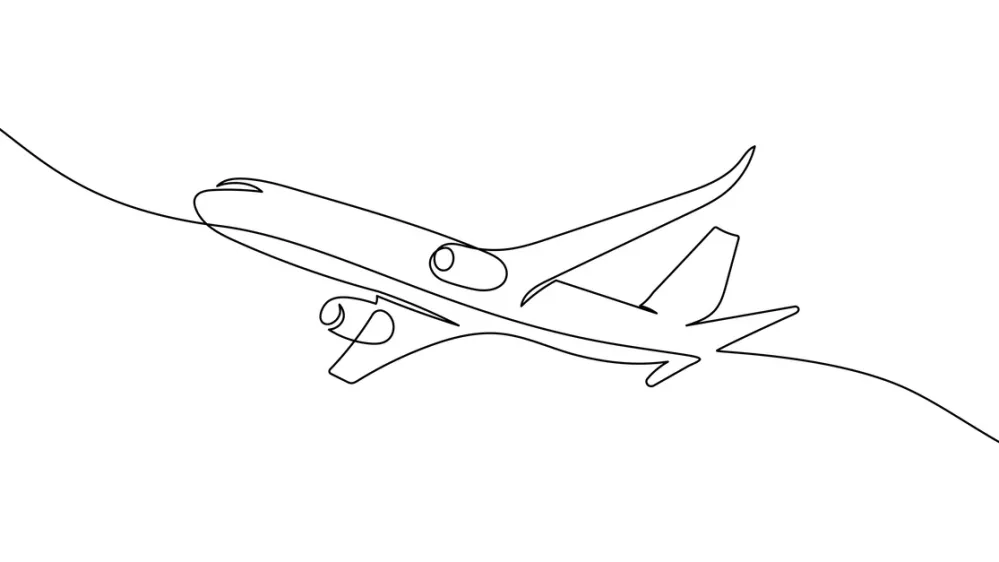 One continuous line drawing of Airplane path. Business Concept of world travel and international flight airline in simple linear style. Air plane trip in Editable stroke. Contour vector illustration. / Foto: Olga Ubirailo