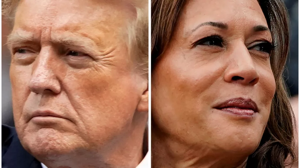 FILE PHOTO: Former U.S. President Donald Trump in New York City, U.S. May 30, 2024 and U.S. Vice President Kamala Harris in Washington, U.S., July 22, 2024 in a combination of file photos. REUTERS/Eduardo Munoz, Nathan Howard/File Photo