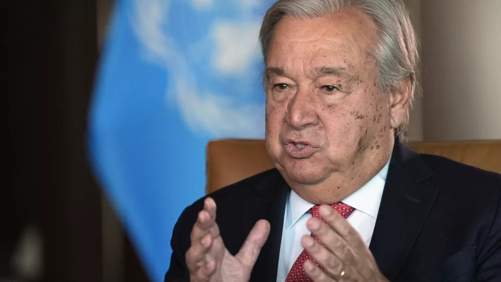 United Nations Secretary-General Antonio Guterres speaks during an interview at the United Nations headquarters, Monday, Sept. 9, 2024. (AP Photo/Pamela Smith)