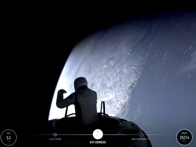 This image made from a SpaceX video shows the start of the first private spacewalk led by tech billionaire Jared Isaacman Thursday Sept. 12, 2024. (SpaceX via AP)