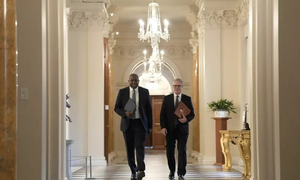 Britain's Prime Minister Keir Starmer and Foreign Secretary David Lammy at the British ambassador's residence in Washington before a meeting with U.S. President Joe Biden during their trip to Washington, DC to hold talks on resolving the conflicts in Ukraine and Gaza. Picture date: Friday, September 13, 2024. Stefan Rousseau/Pool via REUTERS