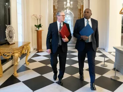 Britain's Prime Minister Keir Starmer and Foreign Secretary David Lammy at the British ambassador's residence in Washington before a meeting with U.S. President Joe Biden during their trip to Washington, DC to hold talks on resolving the conflicts in Ukraine and Gaza. Picture date: Friday, September 13, 2024. Stefan Rousseau/Pool via REUTERS