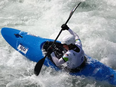 Paris 2024 Olympics - Slalom Canoe - Women's Kayak Cross Time Trial - Vaires-sur-Marne Nautical Stadium - Whitewater, Vaires-sur-Marne, France - August 02, 2024. Eva Tercelj of Slovenia in action. REUTERS/Yara Nardi