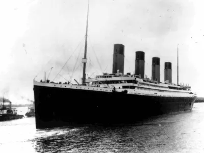 In this April 10, 1912, file photo, the liner Titanic leaves Southampton, England on her maiden voyage. Nearly 100 years after the Titanic went down, a cruise with the same number of passengers aboard is setting sail to retrace the ship's voyage, including a visit to the location where it sank. The Titanic Memorial Cruise is set to depart Sunday, April 8, 2012, from Southampton, where the Titanic left on its maiden voyage. (AP Photo/File)