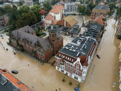 General view taken by drone of a flooded area by Nysa Klodzka river in Nysa, Poland September 16, 2024. REUTERS/Kacper Pempel