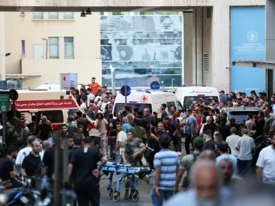 Ambulances arrive to American University of Beirut Medical Center (AUBMC) as more than 1,000 people, including Hezbollah fighters and medics, were wounded when the pagers they use to communicate exploded across Lebanon, according to a security source, in Beirut, Lebanon September 17, 2024. REUTERS/Mohamed Azakir