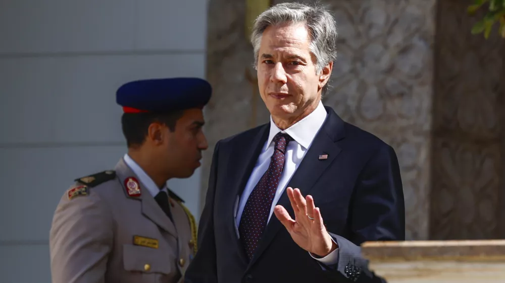 U.S. Secretary of State Antony Blinken walks at the Al-Ittihadiya Palace in Cairo, Egypt Wednesday, Sept. 18, 2024. (Evelyn Hockstein/Pool Photo via AP)