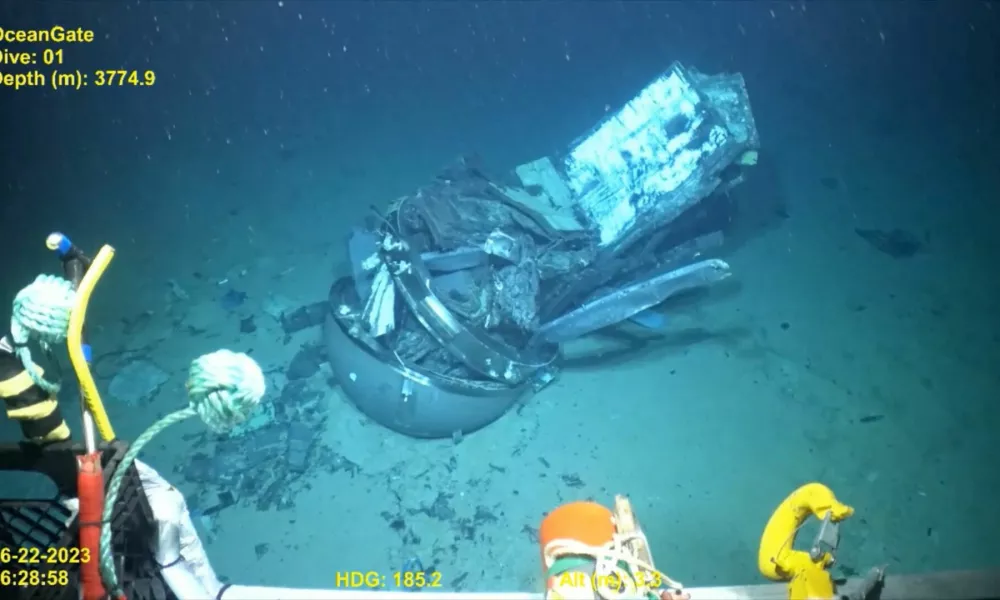 Footage from a remotely operated vehicle shows, what the Coast Guard Marine Board of Investigation says is the debris of the Titan submersible that imploded while diving to the wreck of the Titanic, on the seafloor, September 18, 2024, in this screengrab from a handout video. DVIDS/Handout via REUTERS  THIS IMAGE HAS BEEN SUPPLIED BY A THIRD PARTY