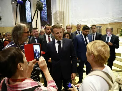 French President Emmanuel Macron visits the Chartres Cathedral as part as the European Heritage Days in Chartes, France, 20 September 2024. Yoan Valat/Pool via REUTERS