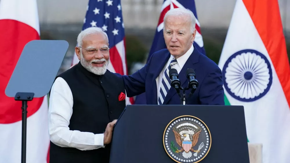 U.S. President Joe Biden and India's Prime Minister Narendra Modi attend a Cancer Moonshot event at the Quad leaders summit in Claymont, Delaware, U.S., September 21, 2024. REUTERS/Kevin Lamarque