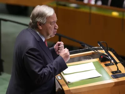 United Nations Secretary-General António Guterres addresses the 79th session of the United Nations General Assembly at United Nations headquarters, Tuesday, Sept. 24, 2024. (AP Photo/Seth Wenig)