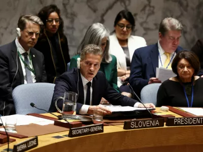 Slovenia's Prime Minister Robert Golob looks on during a UN Security Council meeting on leadership for peace, on the sidelines of the 79th United Nations General Assembly at U.N. headquarters in New York, U.S., September 25, 2024. REUTERS/Brendan McDermid