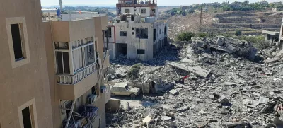 The rubble of destroyed buildings lies at the site of Israeli strikes in Saksakiyeh, southern Lebanon September 26, 2024. REUTERS/Ali Hankir