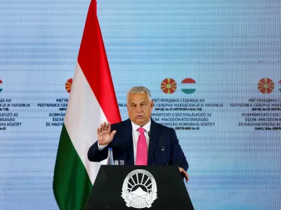 Hungarian Prime Minister Viktor Orban speaks during a press conference, in Ohrid, North Macedonia, September 27, 2024. REUTERS/Ognen Teofilovski