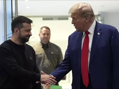 Republican presidential nominee former President Donald Trump meets with Ukraine's President Volodymyr Zelenskyy at Trump Tower, Friday, Sept. 27, 2024, in New York. (AP Photo/Julia Demaree Nikhinson)