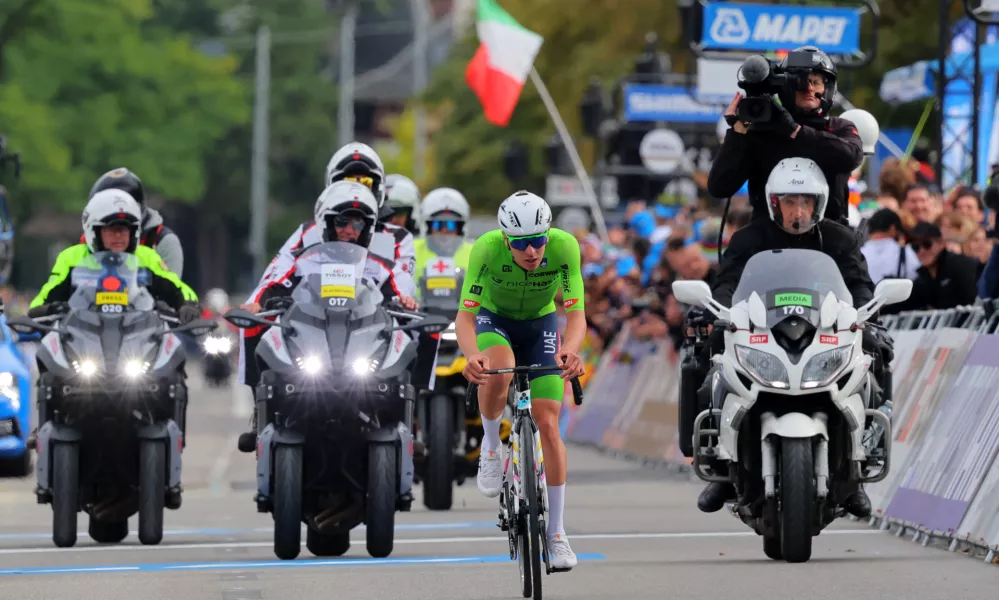 Cycling - UCI World Championships 2024 - Men's Elite Road Race - Zurich, Switzerland - September 29, 2024 Slovenia's Tadej Pogacar in action REUTERS/Denis Balibouse