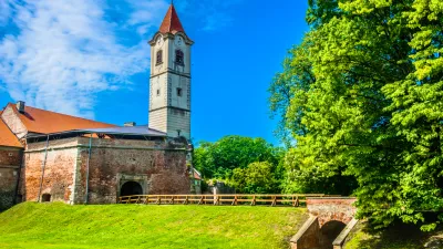 Scenic view at colorful city center in springtime, Northern Croatia, Cakovec.