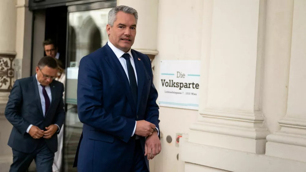 Austrian Chancellor and head of Peoples Party (OeVP) Karl Nehammer arrives to give a press statement after the general elections, in Vienna, Austria, October 1, 2024. REUTERS/Elisabeth Mandl