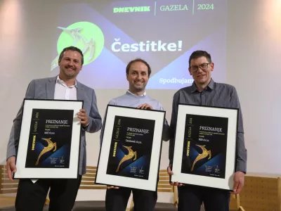 KNT Jure Kokalj, Caretronic - Andraž Krajnc, KOV - Anže Mrak1.10.2024 - 24. Slovenska GAZELA 2024 – regijski izbor najboljših najhitreje rastočih podjetij – razglasitev Gazele Gorenjske regije.  FOTO: Luka Cjuha