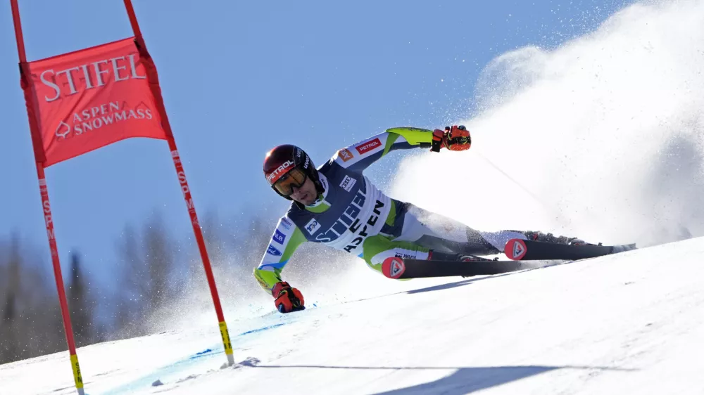 Slovenia's Zan Kranjec competes during a men's World Cup giant slalom skiing race, Friday, March 1, 2024, in Aspen, Colo. (AP Photo/Robert F. Bukaty)