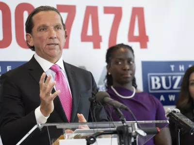 Houston lawyer Tony Buzbee holds a news conference at his office announcing that he's representing 120 accusers who have come forward with sexual misconduct allegations against Sean "Diddy" Combs, the hip-hop mogul who is awaiting trial on sex trafficking charges, Tuesday, Oct. 1, 2024, in Houston. (Elizabeth Conley/Houston Chronicle via AP)