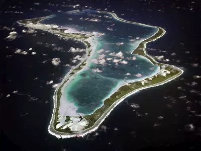 This image realeased by the U.S. Navy shows an aerial view of Diego Garcia. (U.S. Navy via AP)