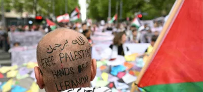 Protesters gather during a rally in support of Palestinians in Melbourne, Australia, October 6, 2024.  AAP/ James Ross via REUTERS  ATTENTION EDITORS - THIS IMAGE WAS PROVIDED BY A THIRD PARTY. NO RESALES. NO ARCHIVE. AUSTRALIA OUT. NEW ZEALAND OUT. NO COMMERCIAL OR EDITORIAL SALES IN NEW ZEALAND. NO COMMERCIAL OR EDITORIAL SALES IN AUSTRALIA.