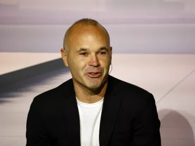 Soccer Football - Andres Iniesta Press Conference - The Game Continues - Barcelona, Spain - October 8, 2024 Former Barcelona and Spain footballer Andres Iniesta during a press conference REUTERS/Albert Gea