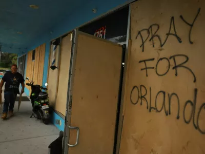 "Pray for Orlando" reads on wood that was placed at a Home Depot before the arrival of Hurricane Milton, in Orlando, Florida, U.S. October 8, 2024. REUTERS/Jose Luis Gonzalez