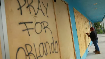 "Pray for Orlando" reads on wood that was placed at a Home Depot before the arrival of Hurricane Milton, in Orlando, Florida, U.S. October 8, 2024. REUTERS/Jose Luis Gonzalez