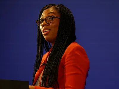 FILE PHOTO: Britain's Business and Trade Secretary Kemi Badenoch speaks during her press conference at the Manufacturing Technology Centre in Coventry, Britain, March 18, 2024. REUTERS/Carl Recine/Pool/File Photo