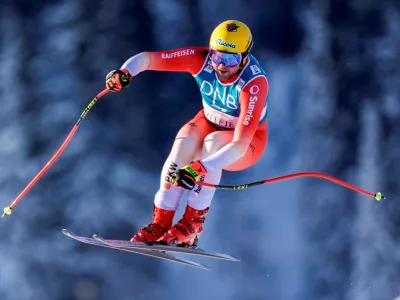 Alpine Skiing - FIS Alpine Ski World Cup - Kvitfjell, Norway - February 17, 2024 Switzerland's Niels Hintermann in action during the men's downhill  Stian Lysberg Solum/NTB via REUTERS   ATTENTION EDITORS - THIS IMAGE WAS PROVIDED BY A THIRD PARTY. NORWAY OUT. NO COMMERCIAL OR EDITORIAL SALES IN SWEDEN.