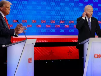 Democrat candidate, U.S. President Joe Biden, and Republican candidate, former U.S. President Donald Trump, attend a debate ahead of the U.S. presidential election, in Atlanta, Georgia, U.S., June 27, 2024. REUTERS/Brian Snyder   TPX IMAGES OF THE DAY