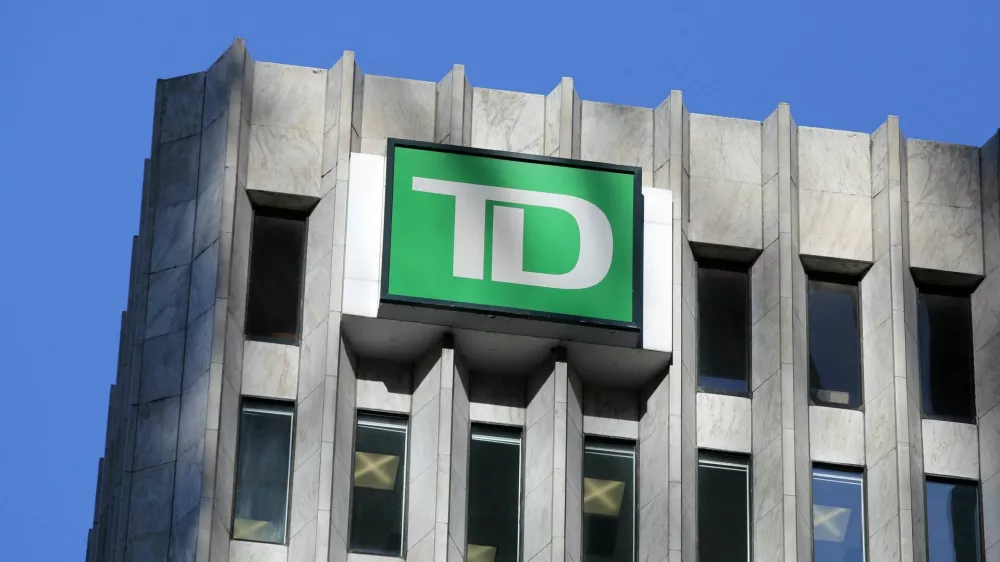 FILE PHOTO: The Toronto Dominion (TD) bank logo is seen on a building in Toronto, Ontario, Canada March 16, 2017. REUTERS/Chris Helgren/File Photo