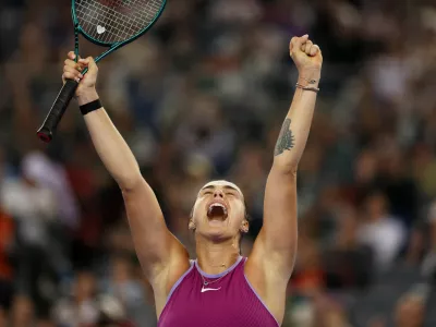 Tennis - Wuhan Open - Optics Valley International Tennis Center, Wuhan, China - October 13, 2024 Belarus' Aryna Sabalenka celebrates winning her final match against China's Qinwen Zheng REUTERS/Florence Lo   TPX IMAGES OF THE DAY