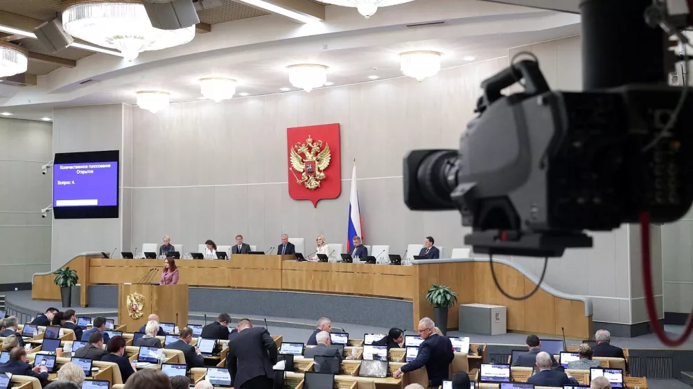 Members of Russia's State Duma, the lower house of parliament, attend a plenary session in Moscow, Russia October 17, 2024. Russian State Duma/Handout via REUTERS ATTENTION EDITORS - THIS IMAGE HAS BEEN SUPPLIED BY A THIRD PARTY. NO RESALES. NO ARCHIVES. MANDATORY CREDIT.