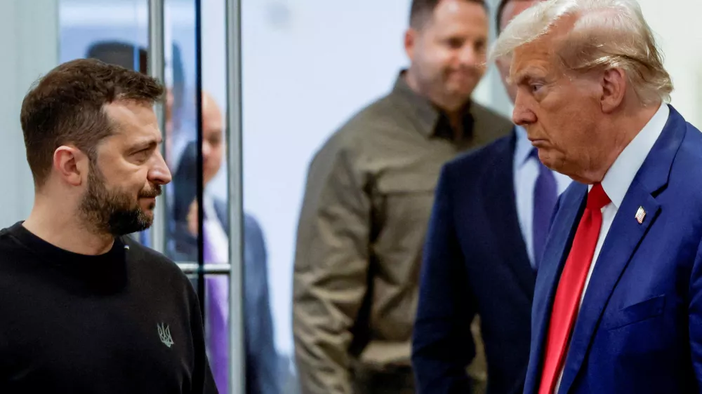 FILE PHOTO: Republican presidential nominee and former U.S. President Donald Trump and Ukraine's President Volodymyr Zelenskiy meet at Trump Tower in New York City, U.S., September 27, 2024. REUTERS/Shannon Stapleton/File Photo