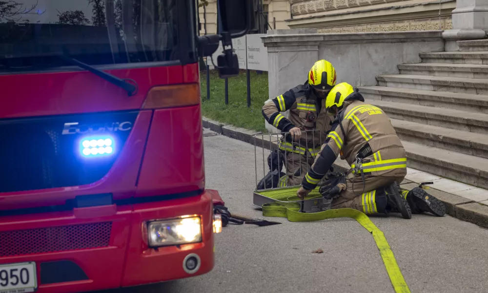 Ljubljana, Narodni muzej Slovenije.Vaja evakuacije iz objekta v organizaciji Narodnega muzeja Slovenije, Prirodoslovnega muzeja Slovenije, Slovenskega muzejskega drustva in Zavoda za varstvo kulturne dediscine Slovenije skupaj z Gasilsko brigado Ljubljana, Policijsko upravo Ljubljana, ministrstvom za kulturo in drzavnim zborom.