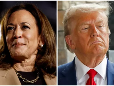 FILE PHOTO: Democratic Vice President Kamala Harris and Republican opponent former U.S. President Donald Trump are seen in a combination of file photographs taken in Chandler, Arizona, U.S., October 10, 2024 and in Evans, Georgia, U.S., October 4, 2024. REUTERS/Evelyn Hockstein and Octavio Jones/File Photo