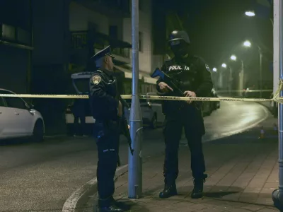 Bosnian police officer guard the local police station after a teenager broke and killed one officer with a knife and wounded another, in the town of Bosanska Krupa, 200 kilometers (120 miles) northwest of Bosnia's capital Sarajevo, Thursday, Oct. 24, 2024. (AP Photo/Edvin Zulic)